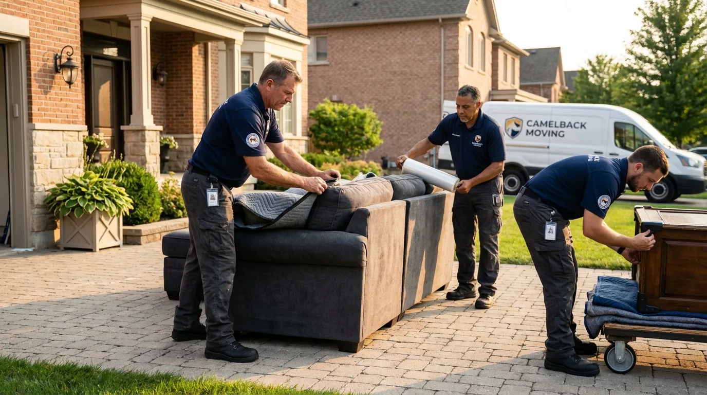 Large estate moving crew wrapping furniture in South Paris, ME